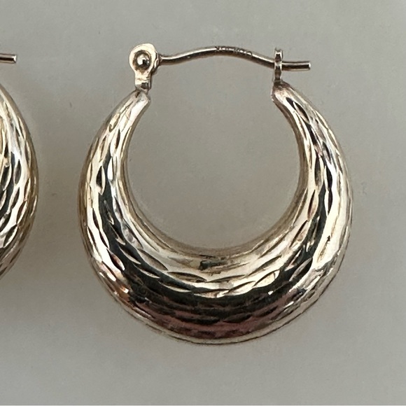 10k Solid Gold Hollowed Hammered Hoop Earrings - Picture 5 of 15
